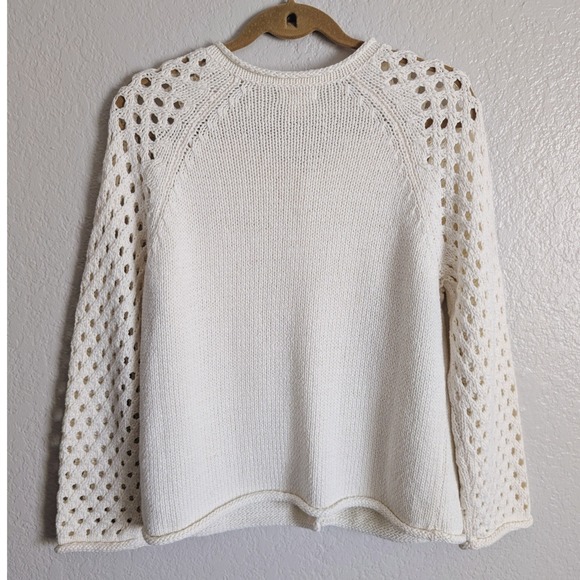 Sundance Cottage Romantic White Rolled Neck Crochet Sleeves Cardigan - Picture 2 of 7